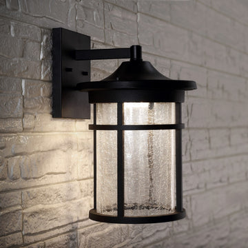 Campo Outdoor Wall Lantern Crackled Glass/Metal Integrated LED Wall Sconce - JONATHAN Y